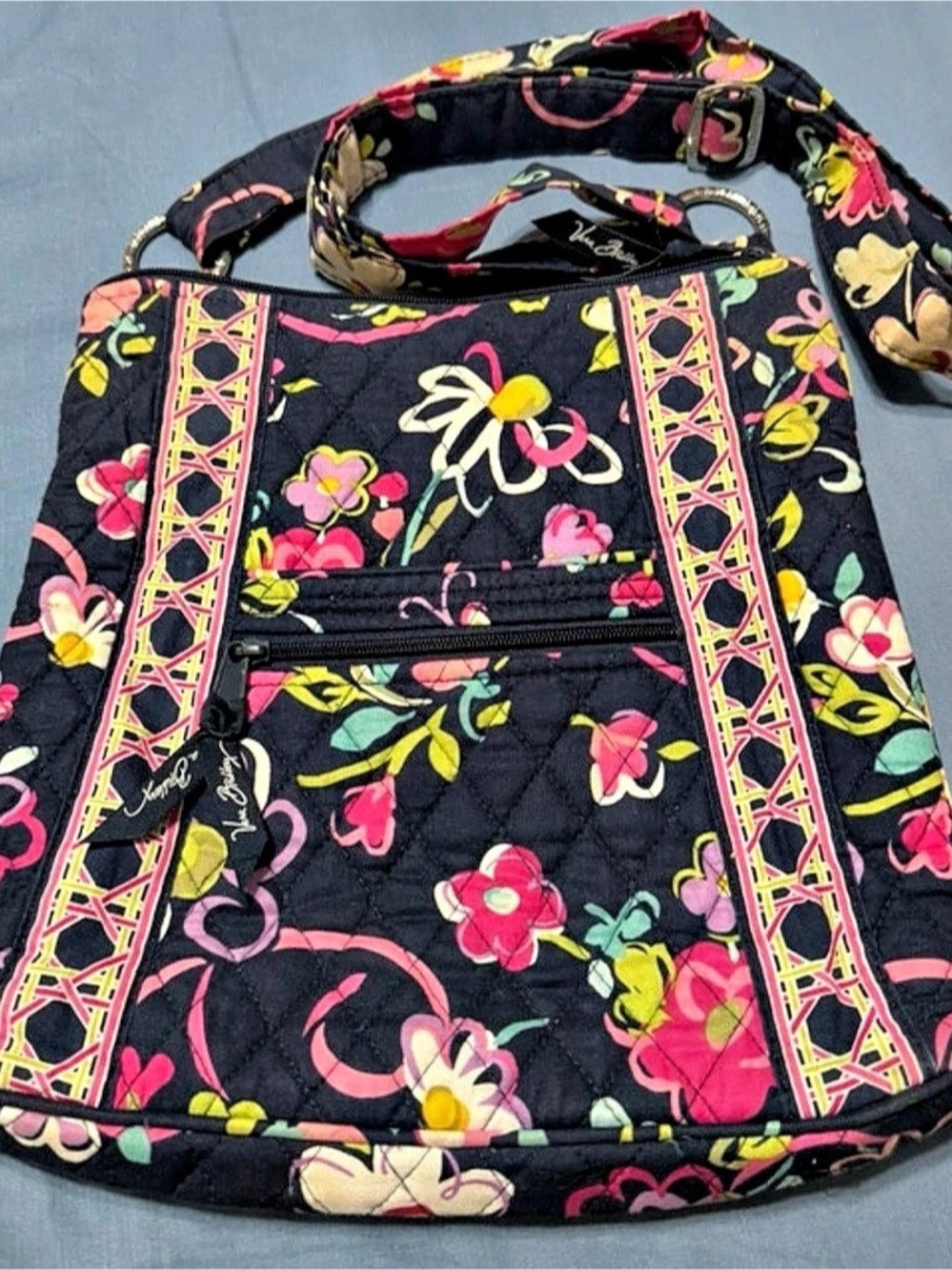 Vera Bradley Floral Quilted Shoulder Bag in Black & Pink